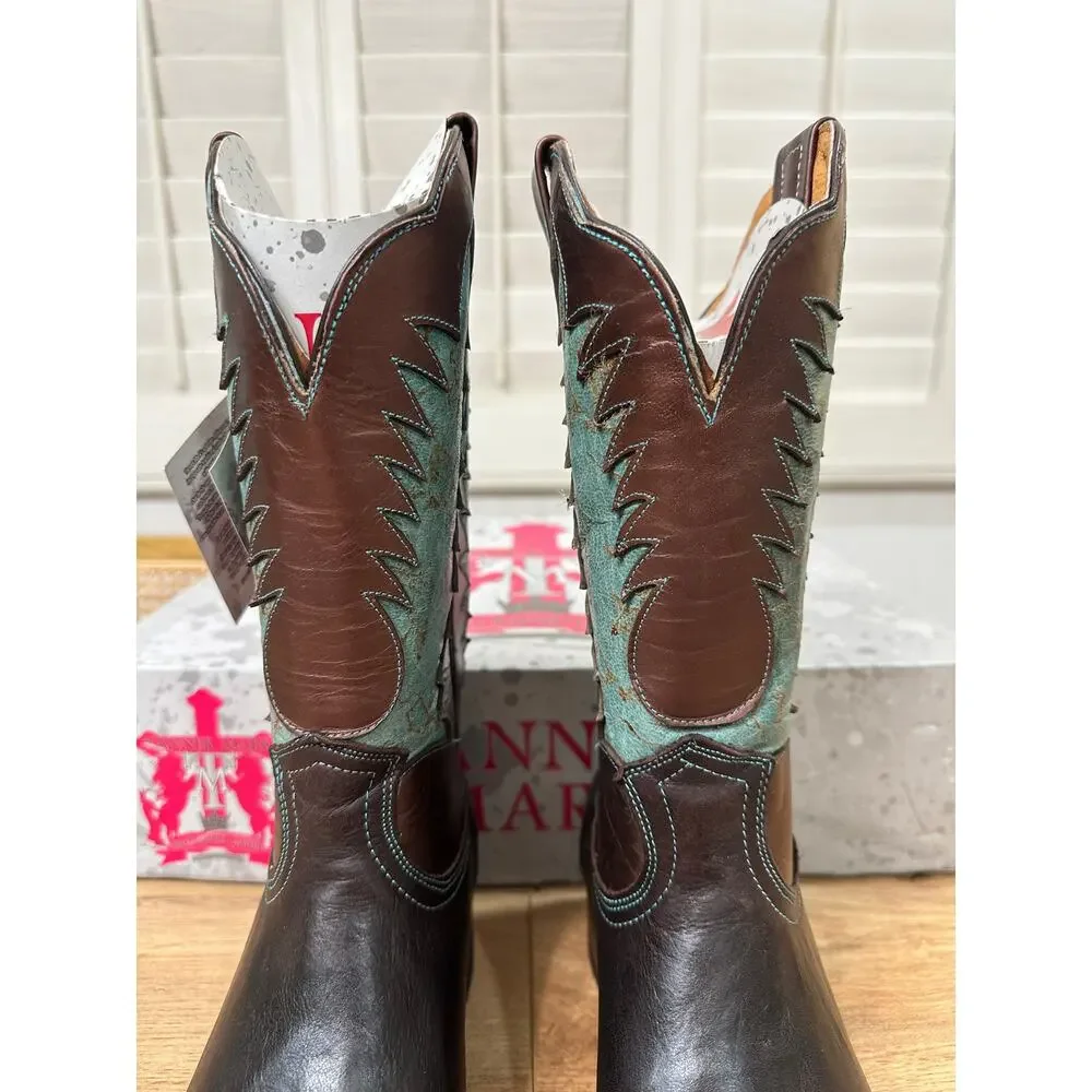 Tanner Mark Men's Cowboy Boots Brown Bronze Teal Leather Size 9 NIB Western